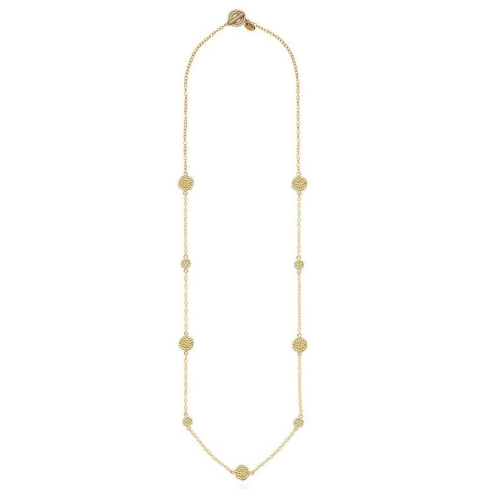 Anna Beck 18K Gold Plated Sterling Silver 925 Long Disc Station Necklace 36" - Picture 4 of 16